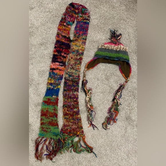 Funky Vintage Hippie Mudd Hat Handmade Crochet Scarf Set Unique Artsy - Adult - Picture 6 of 10